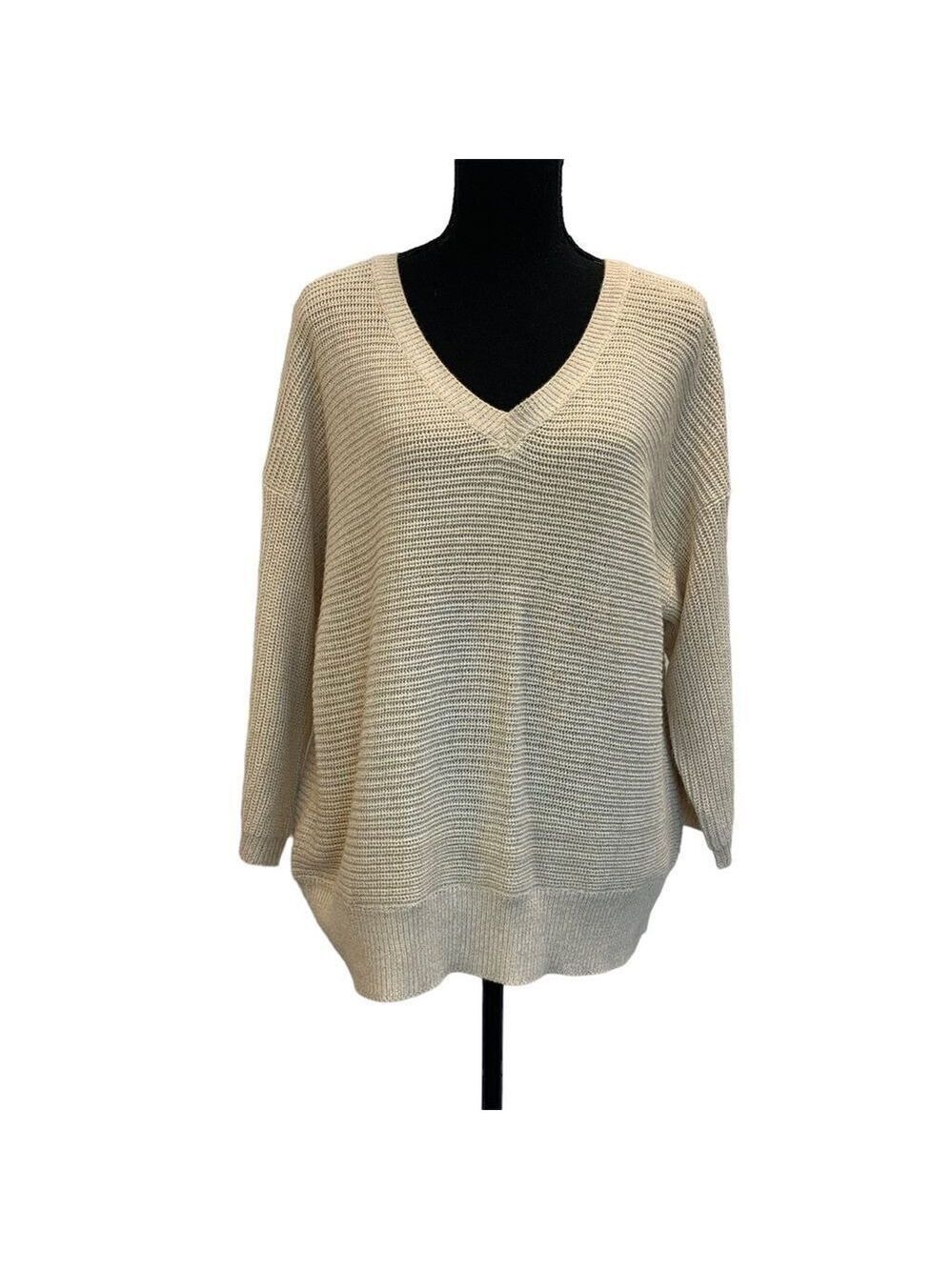 JOE fresh cream V-neck longsleeve knit sweater Sz L